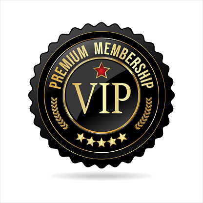 Vip premium membership golden badge on white background