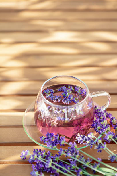 istock Glass cup of lavender tea. 1431361056
