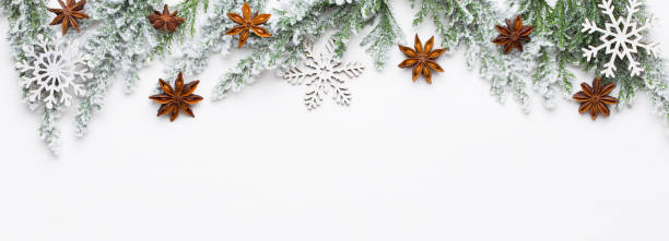 istock Christmas white Fir tree branches with stars decorations. 1431362291