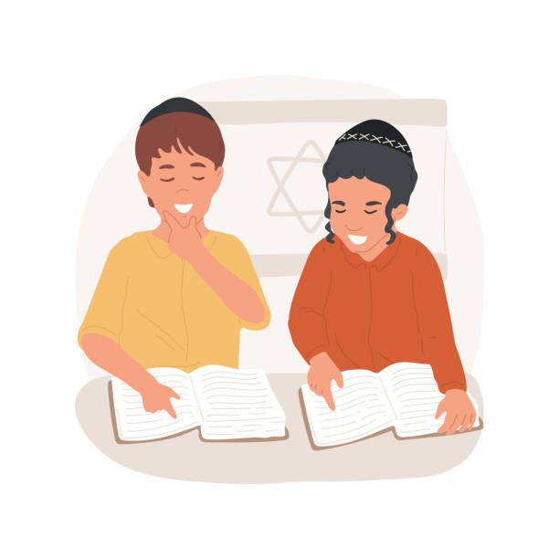 ilustrações, clipart, desenhos animados e ícones de a escola cheder isolou a ilustração do vetor de desenhos animados. - yarmulke