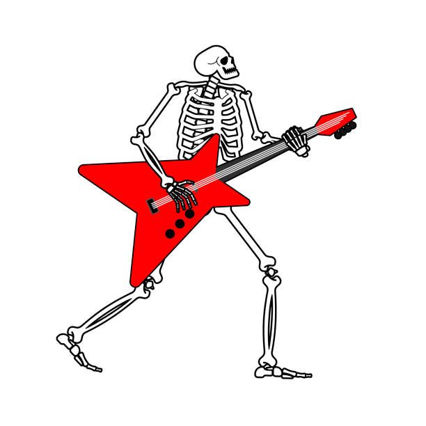 istock Skeleton with guitar. Skeleton musician. Electric guitar and dead man. Vector illustration 1431368434