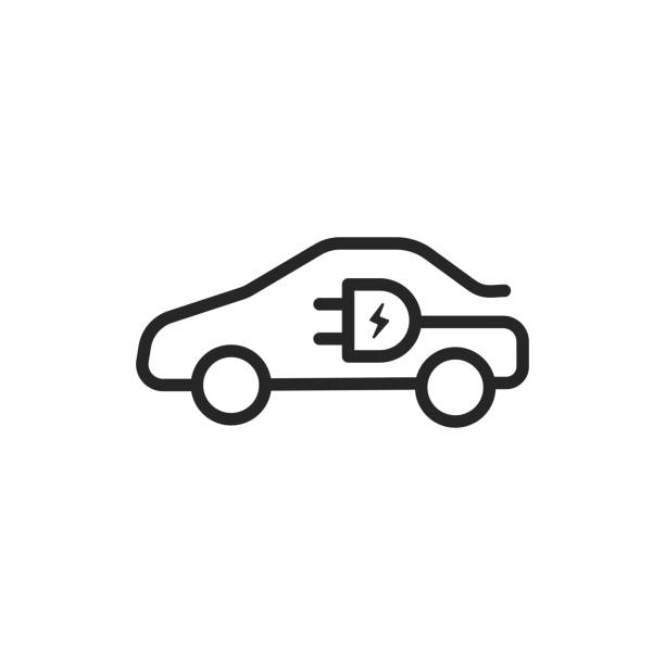 Electric car EV with plug icon symbol, Green hybrid vehicles charging point sign, Eco friendly vehicle concept. vector Electric car EV with plug icon symbol, Green hybrid vehicles charging point sign, Eco friendly vehicle concept. vector hybrid car stock illustrations