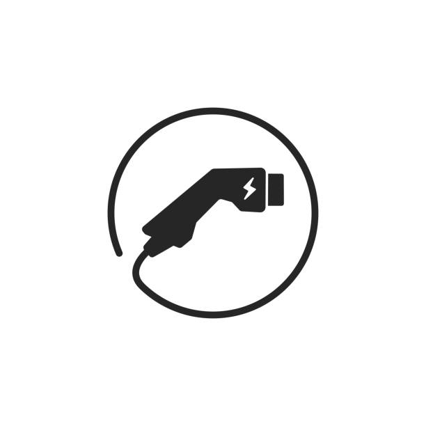 ilustraciones, imágenes clip art, dibujos animados e iconos de stock de icono del conector del cargador ev, símbolo del enchufe de carga del coche eléctrico. vector - vehículo eléctrico
