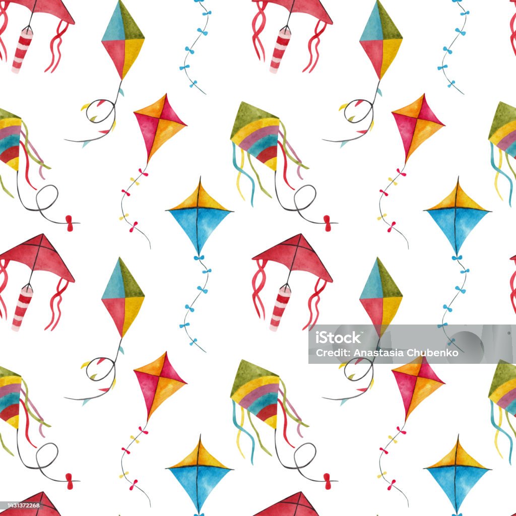 Kite Color Patterns Kite Seamless Pattern Watercolor Illustration Stock Illustration ...
