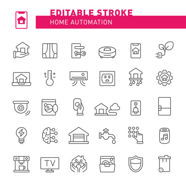 иконки домашней автоматизации - symbol computer icon refrigerator application software stock illustrations