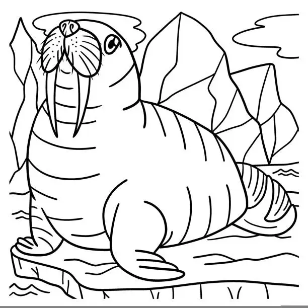 Vector illustration of Walrus Coloring Page for Kids
