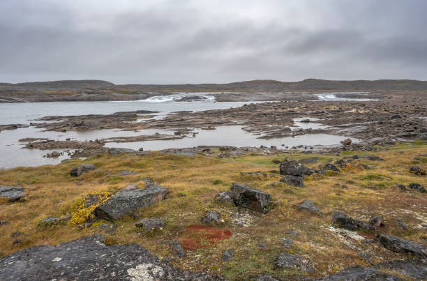 waterfall on the sylvia grinnell river in sylvia grinnell territorial park - baffin island imagens e fotografias de stock