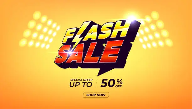 Vector illustration of Flash sale special offer with Thunder, Shopping banner template design for social media and website. Flash online sale campaign.