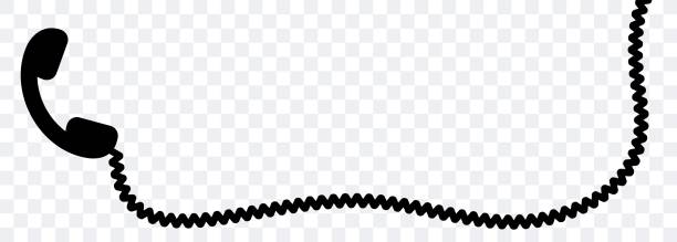 Telephone receiver with a cord. Phone handset with extension cord. Black silhouette isolated on a white background. Telephone receiver with a cord. Phone handset with extension cord. Black silhouette isolated on a white background. Vector clipart. landline phone stock illustrations