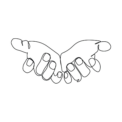 Open palms continuous line drawing.Human hands minimalistic line art vector illustration isolated on white background.Two hands single line