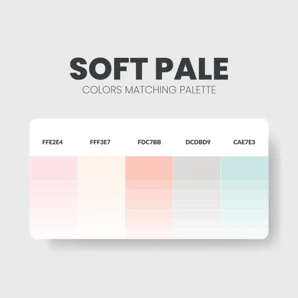 Vector illustration of Soft Pale color scheme. Color Trends combinations and palette guide. Example of table color shades in RGB and HEX. Color swatch for fashion, home, interiors, design. Colour chart idea. Illustration.