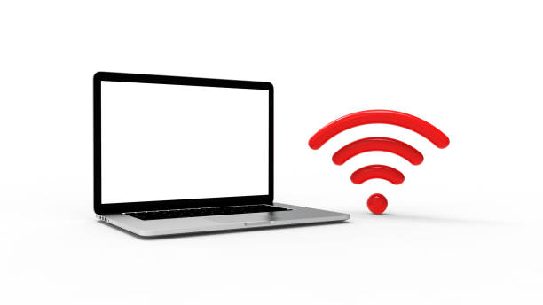 istock Modern laptop isolated on white background with wifi icon. 3D Illustration. 1431383805
