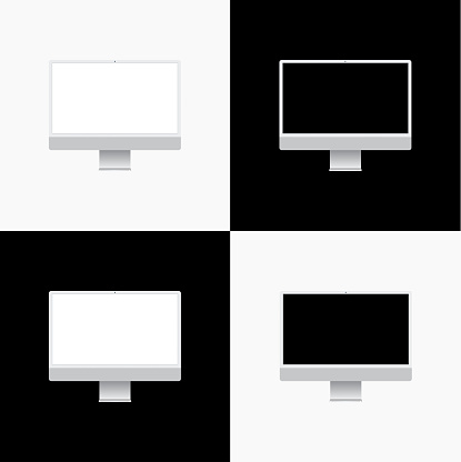 White realistic desktop computer template similar to imac mockup on isolated background