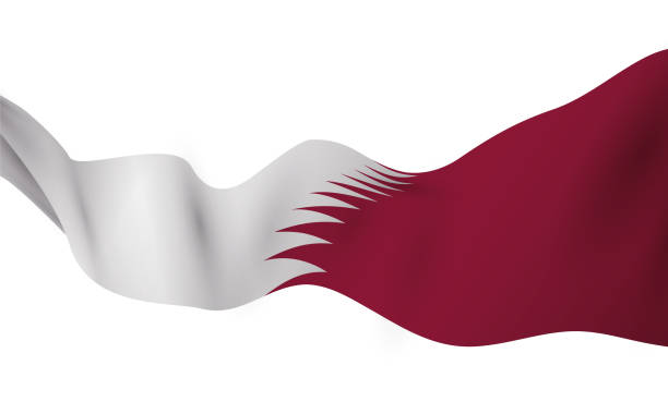 Long and waving Qatar flag over white background, Vector illustration Isolated long and waving Qatar flag in gradient style over white background. qatar flag stock illustrations