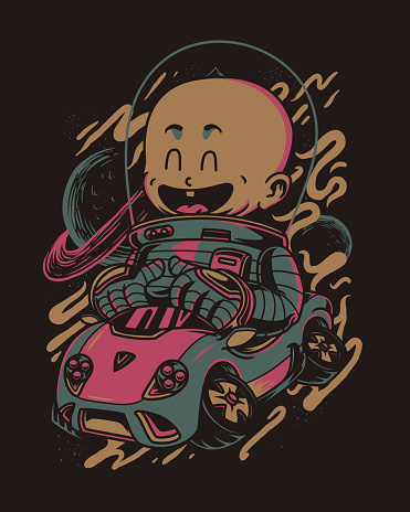vector illustration of a baby riding a toy car