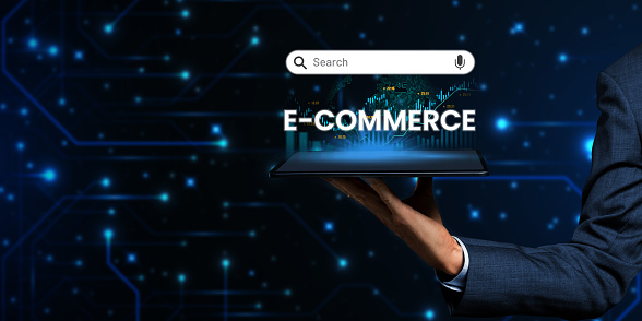 Searching e-commerce word on internet, Browsing Internet Data Information Concept