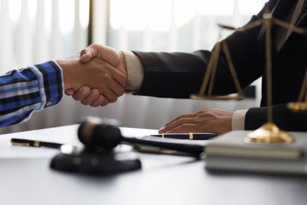 Handshake. Lawyer, legal services, advice, Justice concept. stock photo