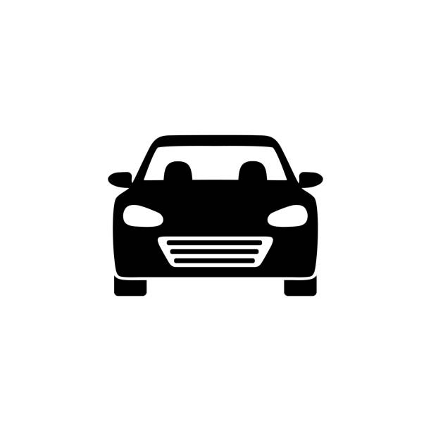 ikon depan mobil. simbol siluet. tanda mobil dengan gaya linier - car ilustrasi stok