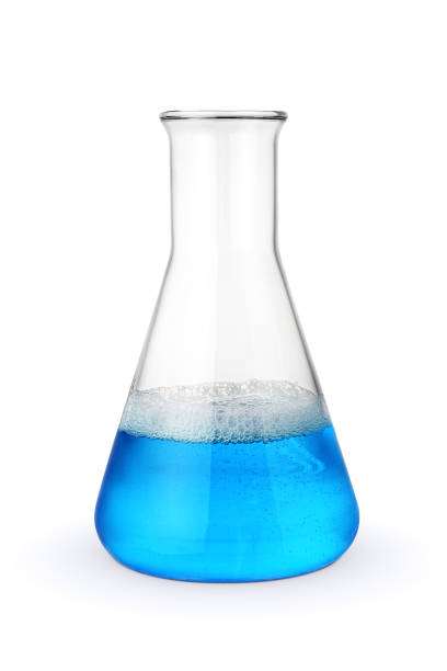 istock Erlenmeyer chemical flask with blue detergent isolated. 1431412642