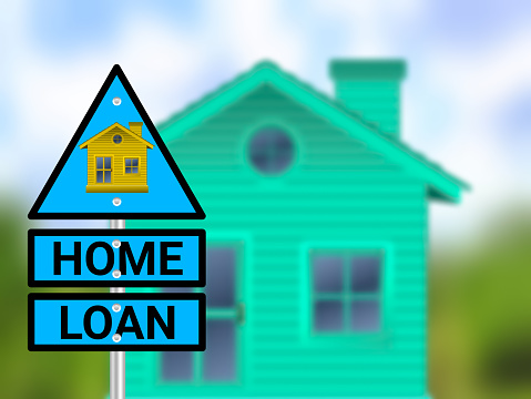 home loan  sigh board in blur home background. concept for home loans, buy new house and real-estate.