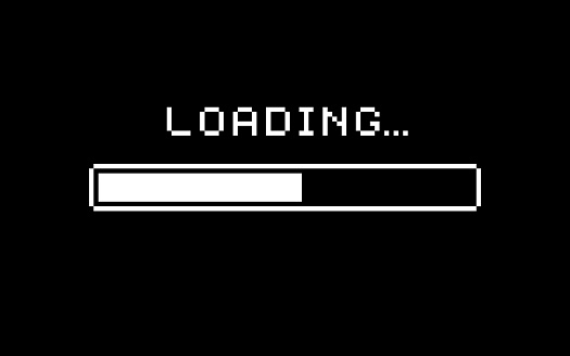 Loading Bar Pixel 8-bit. Retro Progress Bar on Black Screen. Vector Stock Illustration