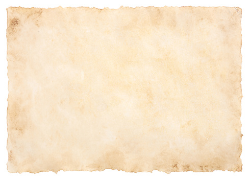 old parchment paper sheet vintage aged or texture isolated on white background.