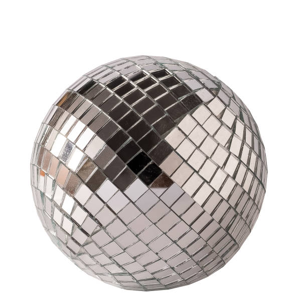 istock Mirror disco ball isolated on white background. Brilliant decoration, silver decor 1431415191
