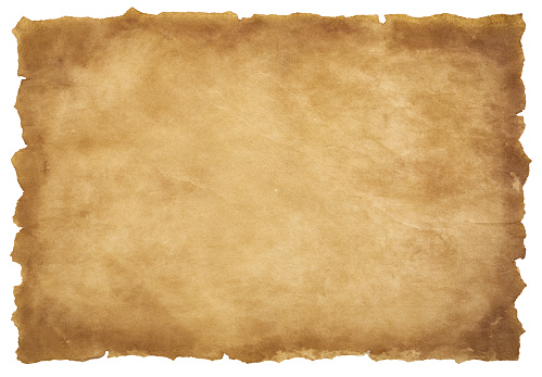 old parchment paper sheet vintage aged or texture isolated on white background.