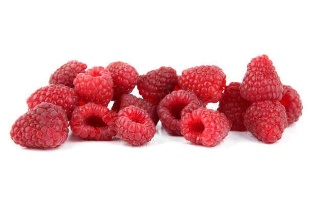 istock Pile of raspberries isolated on white background. 1431418100