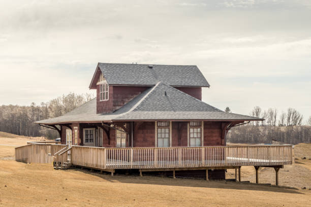 Old railway station sits in a field Benalto Alberta Canada