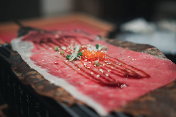 Japan beef grilled on oba leaves