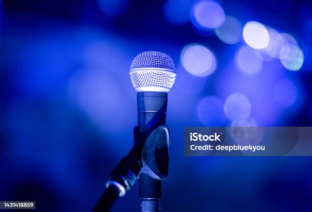 Microphone On The Stage Stock Photo - Download Image Now - Aperture, Art, Audio Equipment