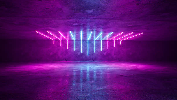 istock Abstract dark background of empty scene with ultraviolet light. Neon light figures in the center of the stage. 3d rendering 1431420442