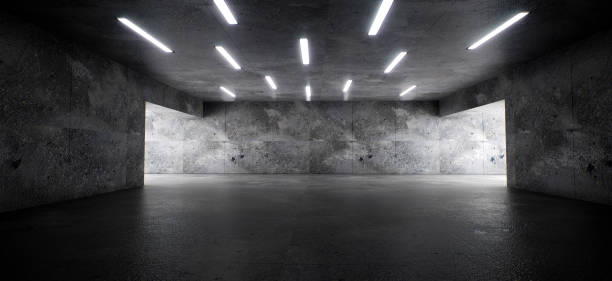 istock Garage Cement Sci Fi Concrete Grunge Dark Underground Studio hangar Parking Car Showroom. Background Futuristic 3D Rendering Illustration 1431420453