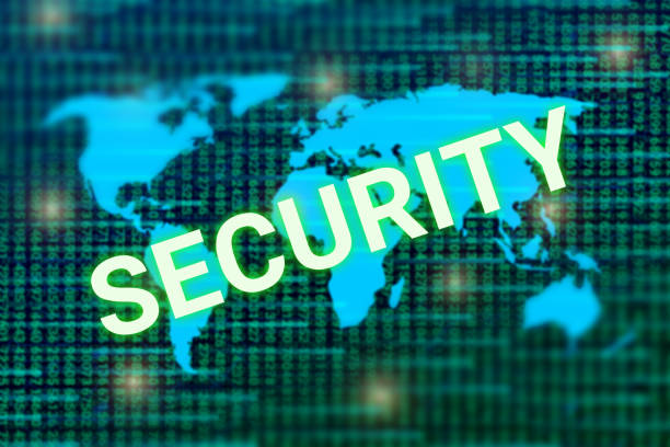 istock security world isolated on World map and spotted light background. 1431420494