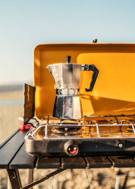 istock Preparing camp coffee in stove top kettle 1431421485