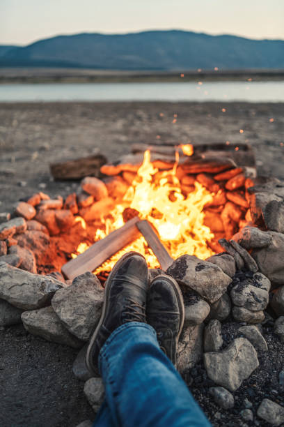 istock Relaxing in the desert next to roaring camp fire 1431421490