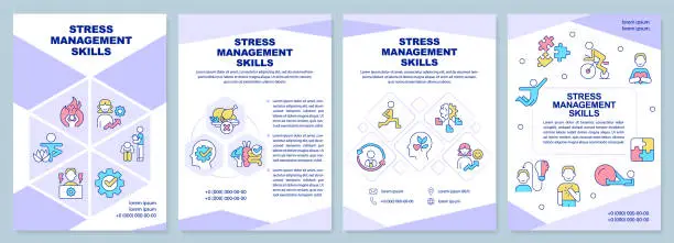 Vector illustration of Stress management skills purple brochure template