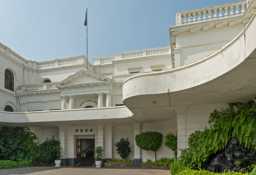 Colombo, Sri Lanka - April 25, 2022: Mount Lavinia hotel white building architecture.
