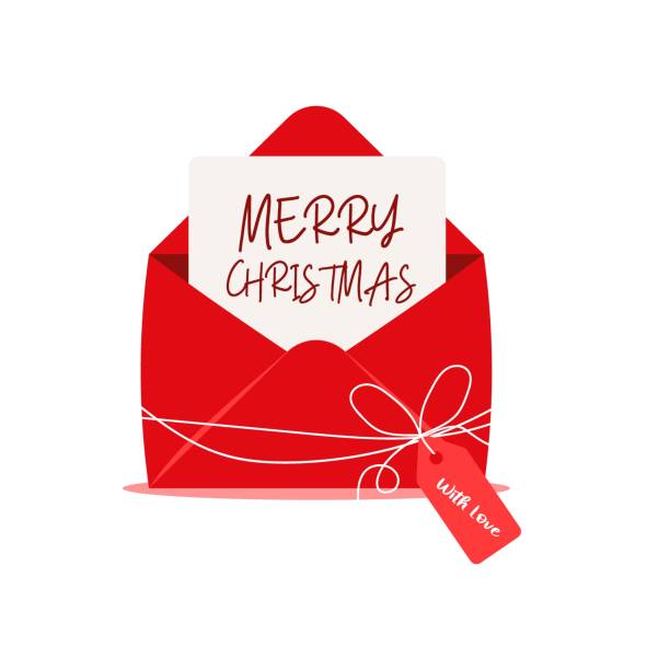 赤いオープン封筒で休日のクリスマスグリーティングカード。 - greeting card christmas envelope mail点のイラスト素材／クリップアート素材／マンガ素材／アイコン素材