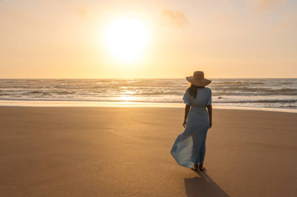 istock Anonymous woman admiring sea on sandy beach 1431429815