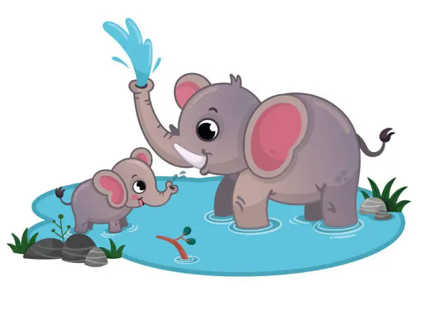 Vector illustration of Elephant Family