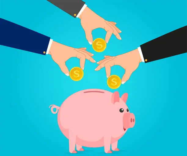 Vector illustration of Fill a piggy bank, retirement, contribution, insurance, savings for the bad days...