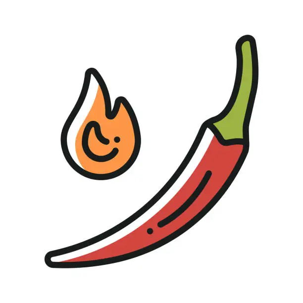 Vector illustration of Icon of hot red chili peppers with fire.
