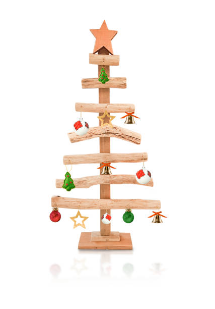 istock Abstract Decorated Wooden Christmas Tree on White Background 1431436440