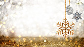 istock Christmas Ornaments against Glittery Background 1431436478