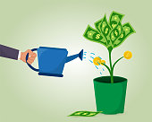 istock Investment, money banknote and coin grows in a pot. 1431438707
