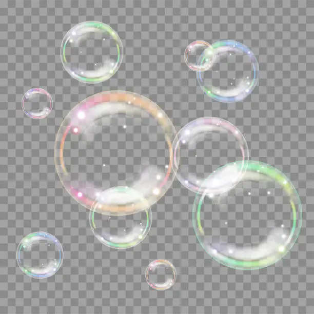 Vector illustration of Colorful realistic bubbles on transparent background