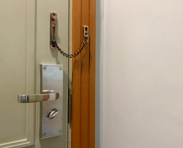 Metal door handle with lock, bolt the door background
