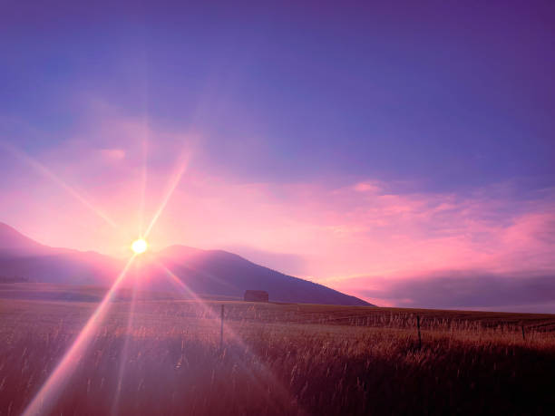 immerso nel rosa - sunrise landscape bozeman montana foto e immagini stock